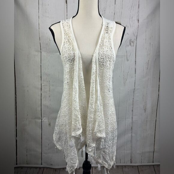 NWT Justice Boho Lace Vest Sleeveless Open Front Cardigan Tassels - Picture 6 of 12